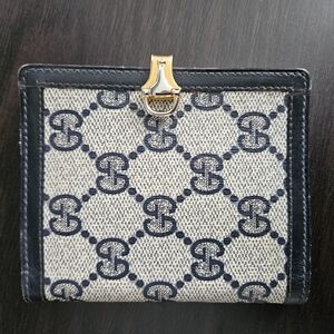 Gucci Black and Cream Monogram Wallet/ Address Book with Gold Clasp